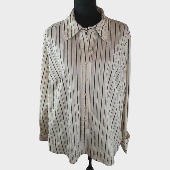LANE BRYANT Women's Classic Striped Blouse 2X Polyester Cotton Spandex - Picture 2 of 3